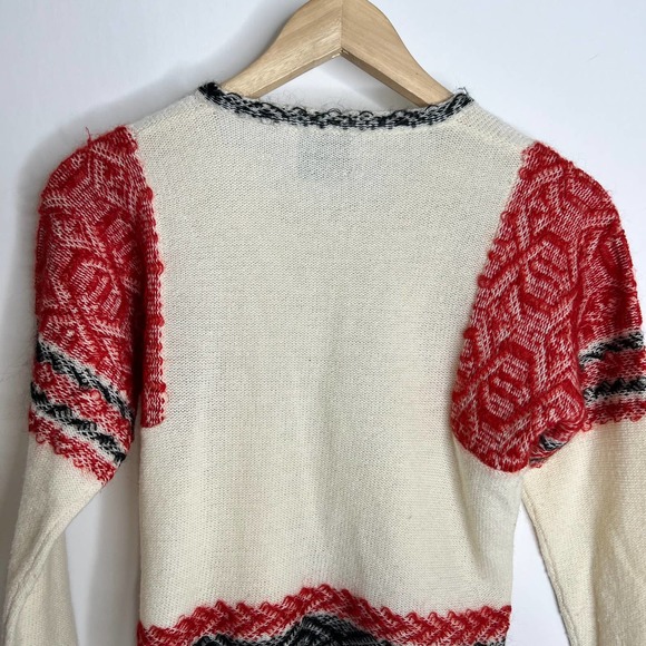 Anna Sui James Coviello Foranna White with Red and Black Details Sweater - Picture 3 of 12